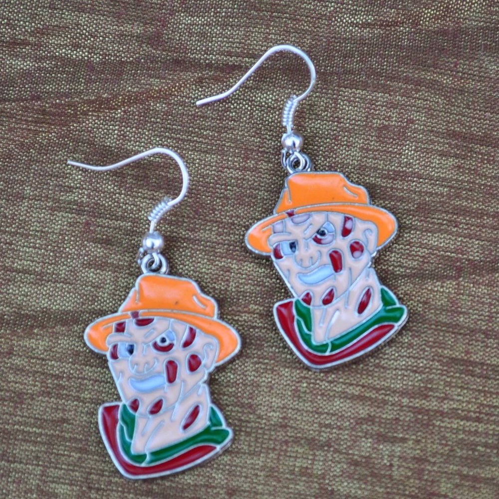 3 for $50 - horror movie monster enamel pierced earrings Freddy Krueger (5029)